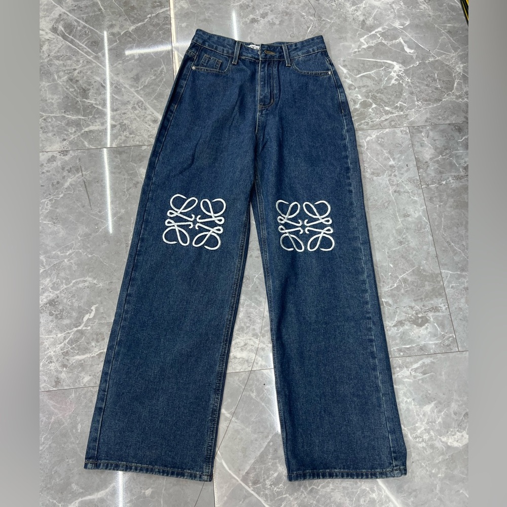 Loewe Blue Jeans with White Embroidery